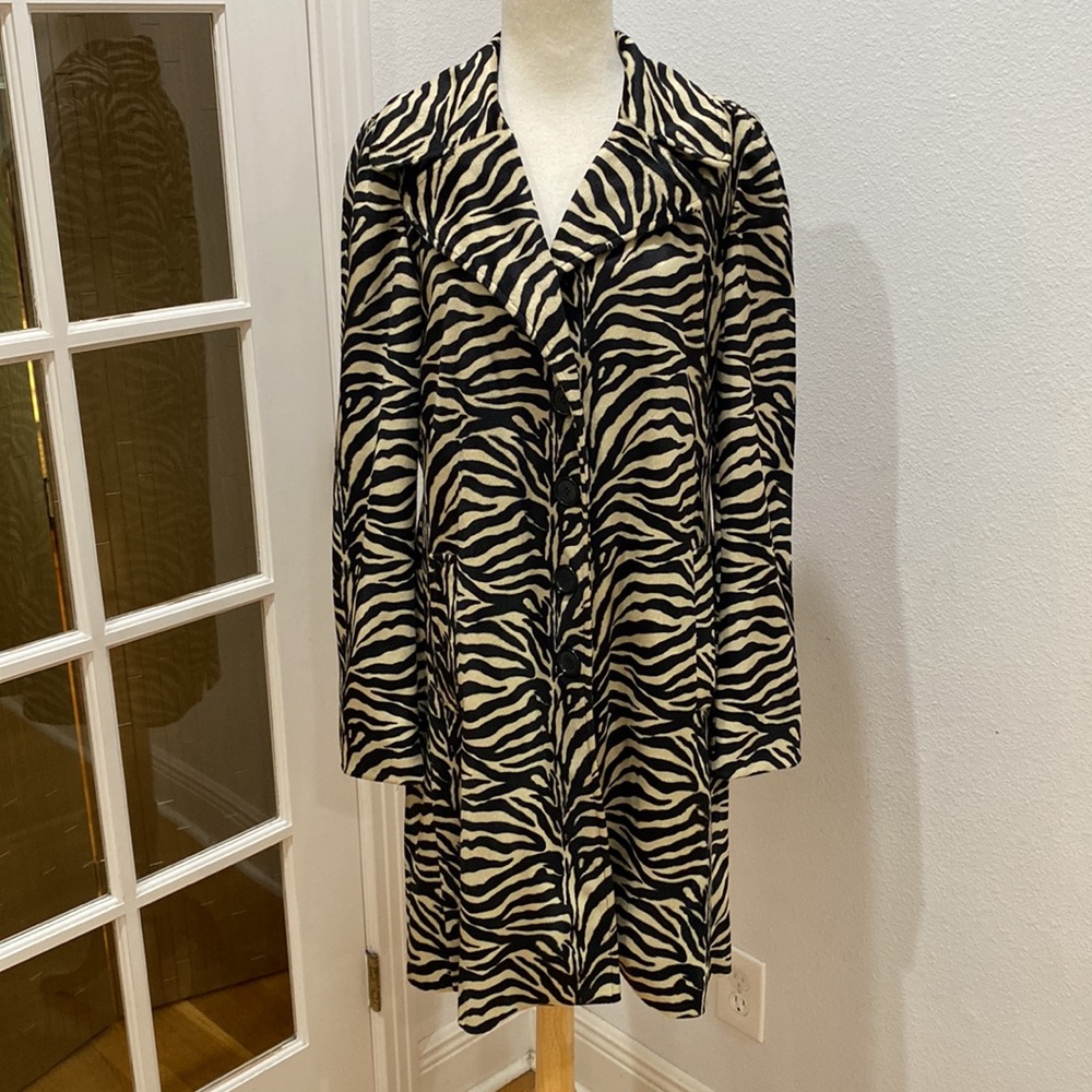Vintage 🖤🤍 Y2K Betsey Johnson NY Zebra Animal Print Faux Fur  Coat, Size 6